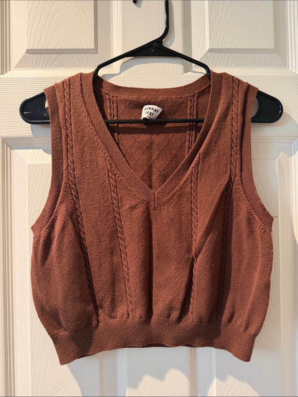 76 - Sunday Best Rust Cable Knit V-Neck Sweater Vest